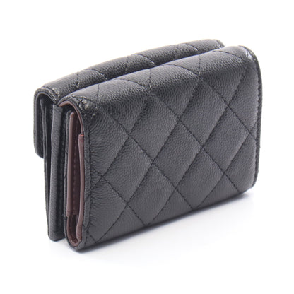 クラシック スモール フラップ ウォレット マトラッセ 三つ折り財布 キャビアスキン ブラック ゴールド金具 シャネル