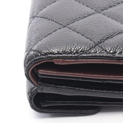 クラシック スモール フラップ ウォレット マトラッセ 三つ折り財布 キャビアスキン ブラック ゴールド金具 シャネル