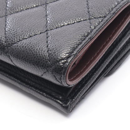 クラシック スモール フラップ ウォレット マトラッセ 三つ折り財布 キャビアスキン ブラック ゴールド金具 シャネル