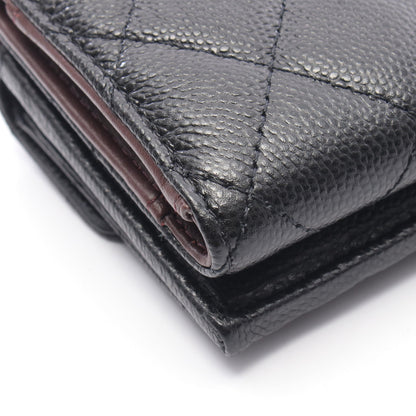 クラシック スモール フラップ ウォレット マトラッセ 三つ折り財布 キャビアスキン ブラック ゴールド金具 シャネル