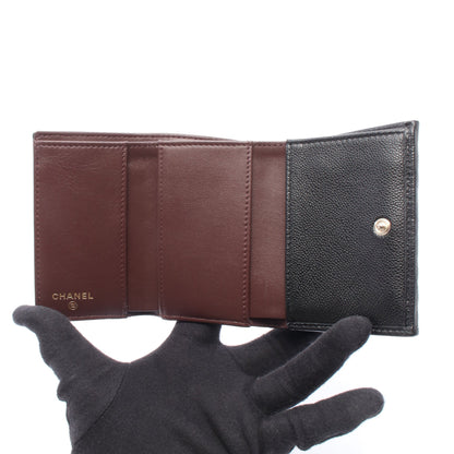 クラシック スモール フラップ ウォレット マトラッセ 三つ折り財布 キャビアスキン ブラック ゴールド金具 シャネル
