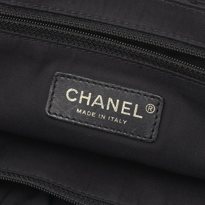 ニュートラベルラインMM ハンドバッグ トートバッグ ナイロンキャンバス レザー ブラック ゴールド金具 シャネル