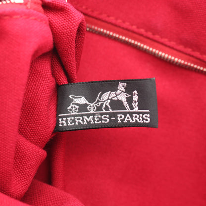 トロカホリゾンタルMM ハンドバッグ トートバッグ キャンバス レザー レッド ブラウン シルバー金具 エルメス バッグ HERMES