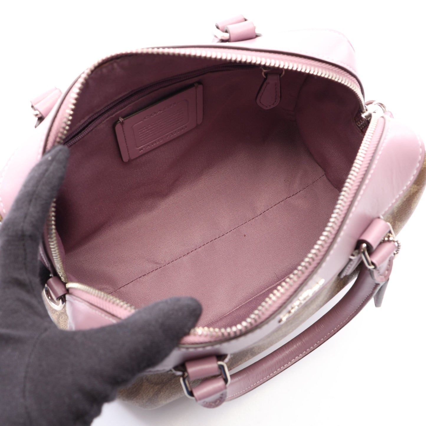 ミニベネット シグネチャー 2WAY ハンドバッグ ミニボストンバッグ PVC レザー ベージュ ライトパープル コーチ