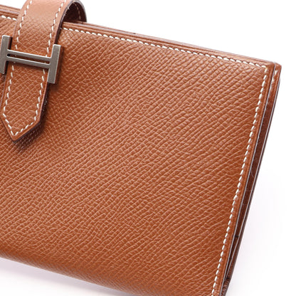 ベアンスフレ コニャック 二つ折り長財布 ヴォーエプソン ブラウン シルバー金具 □L刻印 エルメス