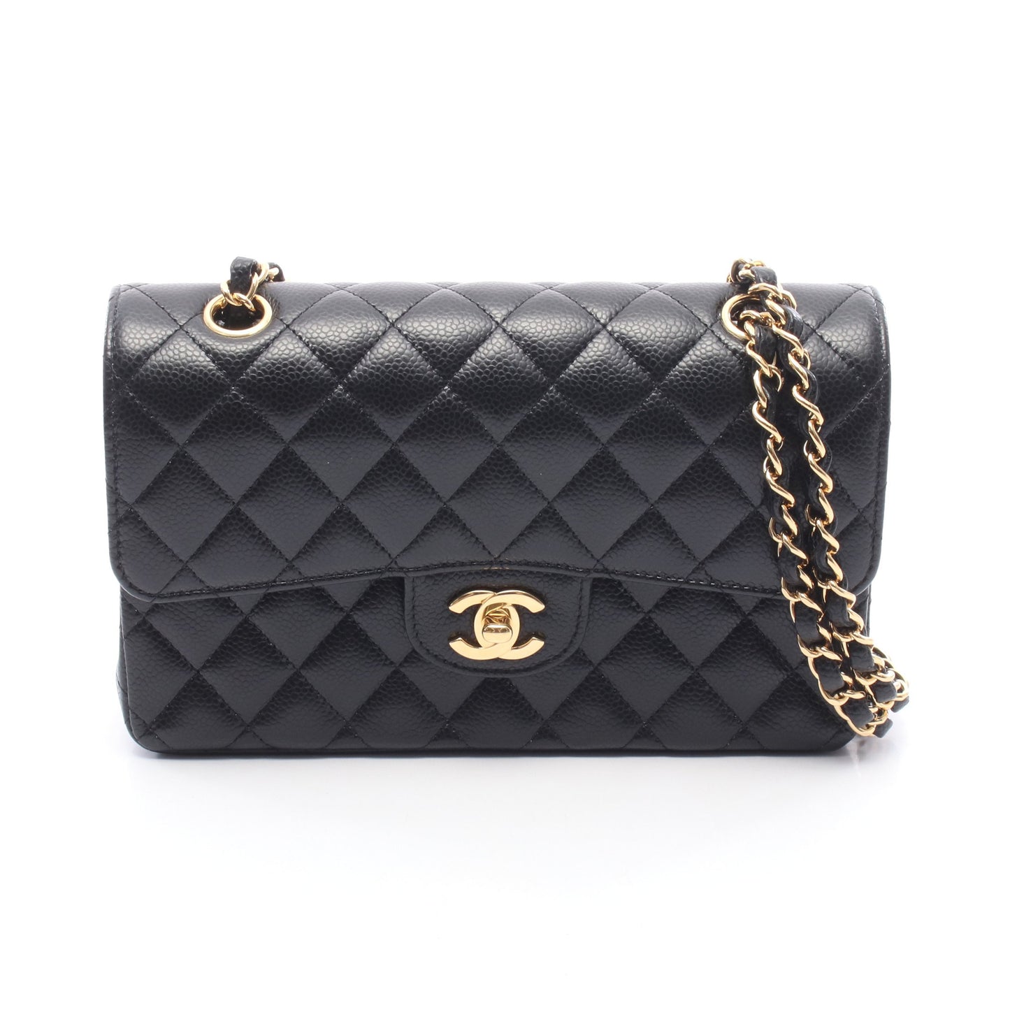 マトラッセ Wフラップ Wチェーンショルダーバッグ キャビアスキン ブラック ゴールド金具 シャネル バッグ CHANEL
