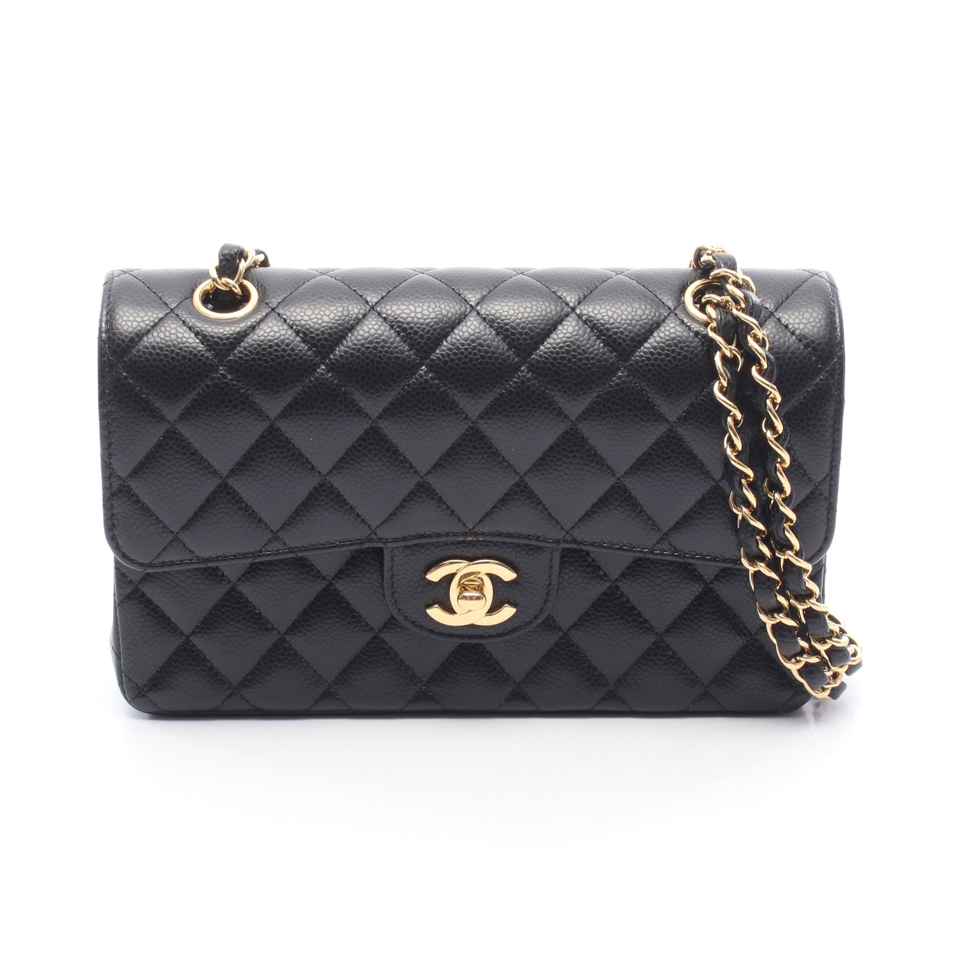 マトラッセ Wフラップ Wチェーンショルダーバッグ キャビアスキン ブラック ゴールド金具 シャネル バッグ CHANEL