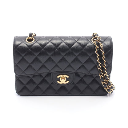 マトラッセ Wフラップ Wチェーンショルダーバッグ キャビアスキン ブラック ゴールド金具 シャネル バッグ CHANEL