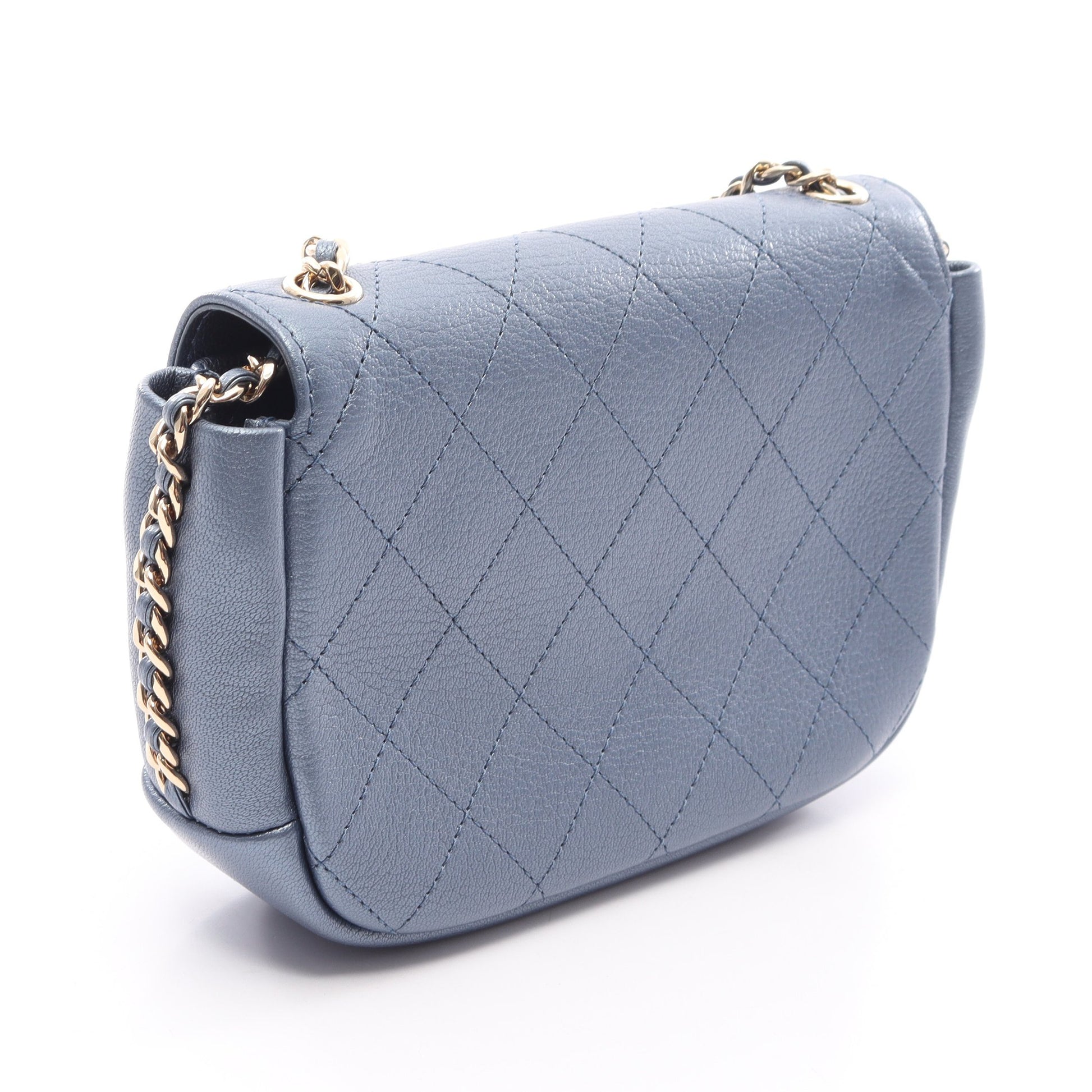 マトラッセ メタリック チェーンショルダーバッグ レザー ブルー ゴールド金具 シャネル バッグ CHANEL