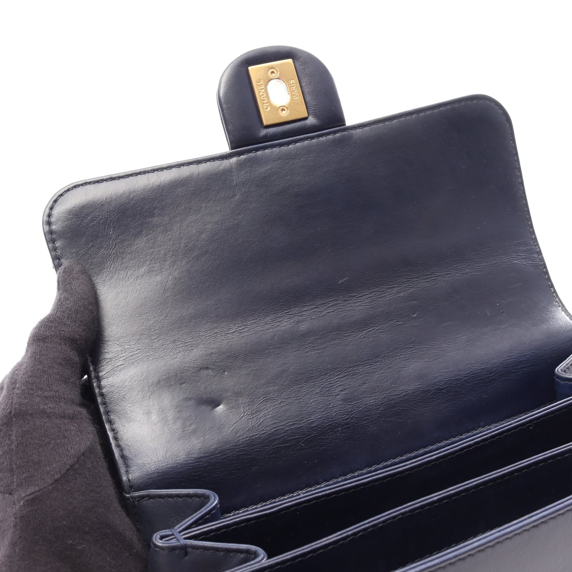 マトラッセ 2WAY チェーンショルダーバッグ レザー ネイビー ゴールド金具 シャネル バッグ CHANEL