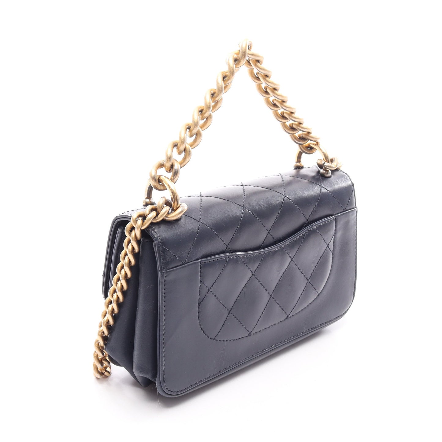 マトラッセ 2WAY チェーンショルダーバッグ レザー ネイビー ゴールド金具 シャネル バッグ CHANEL