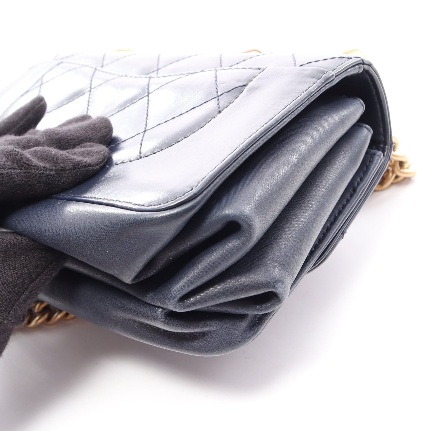 マトラッセ 2WAY チェーンショルダーバッグ レザー ネイビー ゴールド金具 シャネル バッグ CHANEL