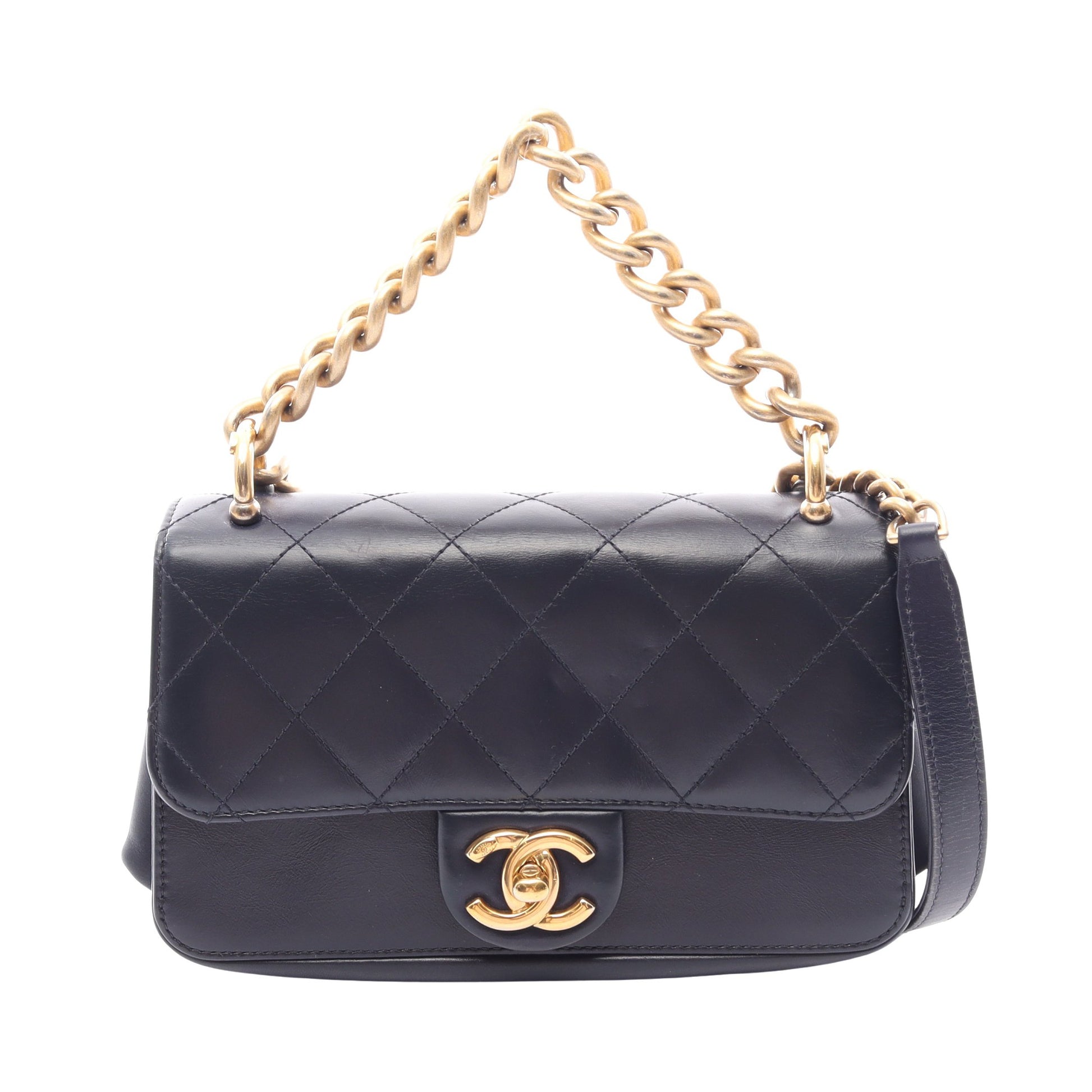 マトラッセ 2WAY チェーンショルダーバッグ レザー ネイビー ゴールド金具 シャネル バッグ CHANEL