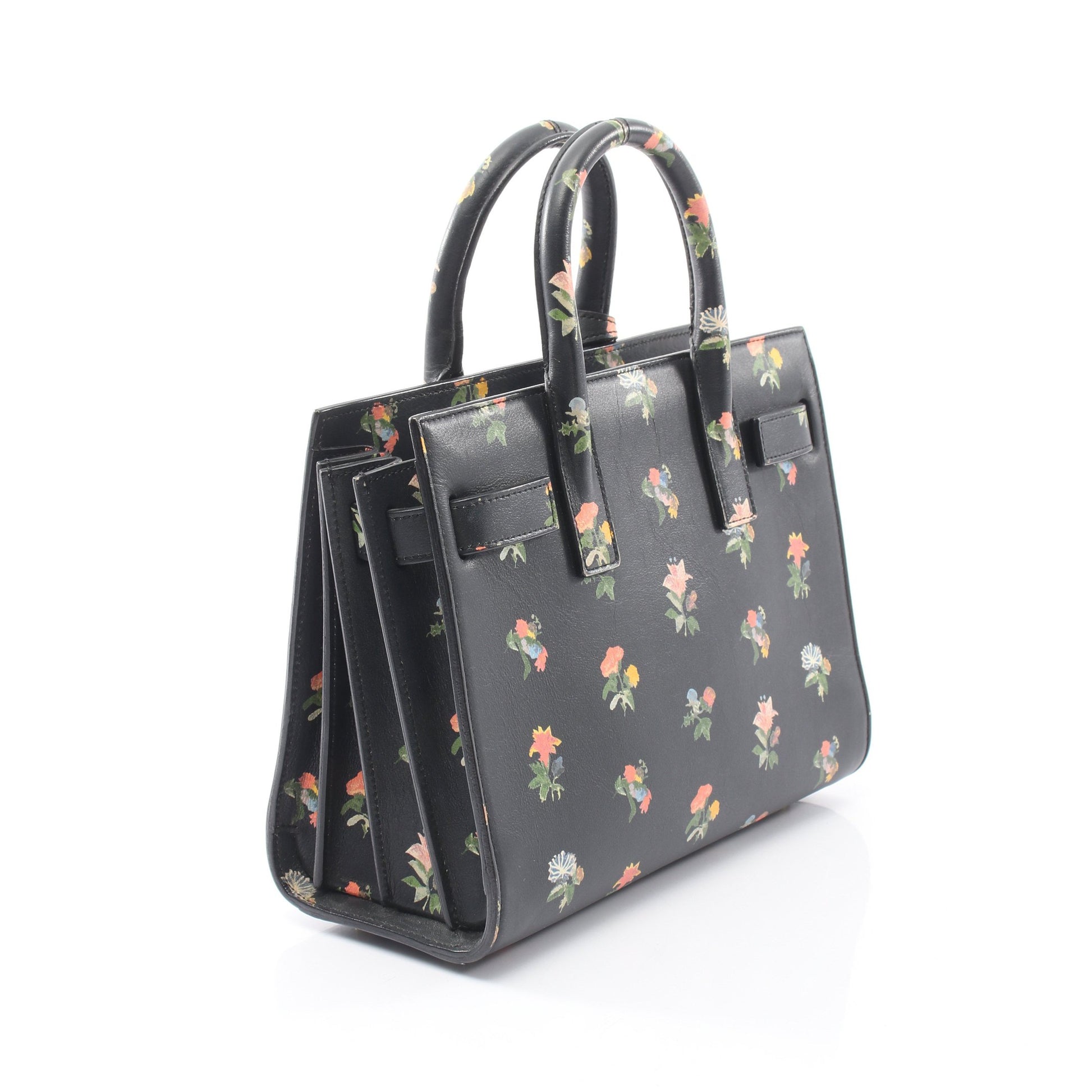 サック ド ジュール ナノ フラワープリント 2WAY ハンドバッグ レザー ブラック マルチカラー サンローランパリ バッグ SAINT LAURENT PARIS