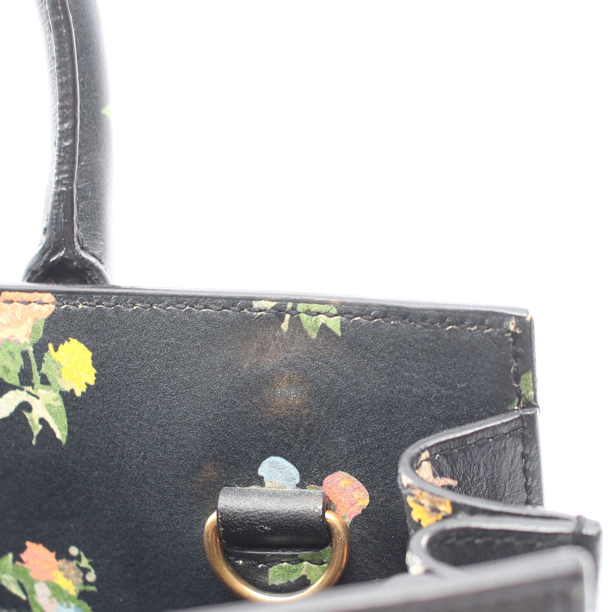 サック ド ジュール ナノ フラワープリント 2WAY ハンドバッグ レザー ブラック マルチカラー サンローランパリ バッグ SAINT LAURENT PARIS