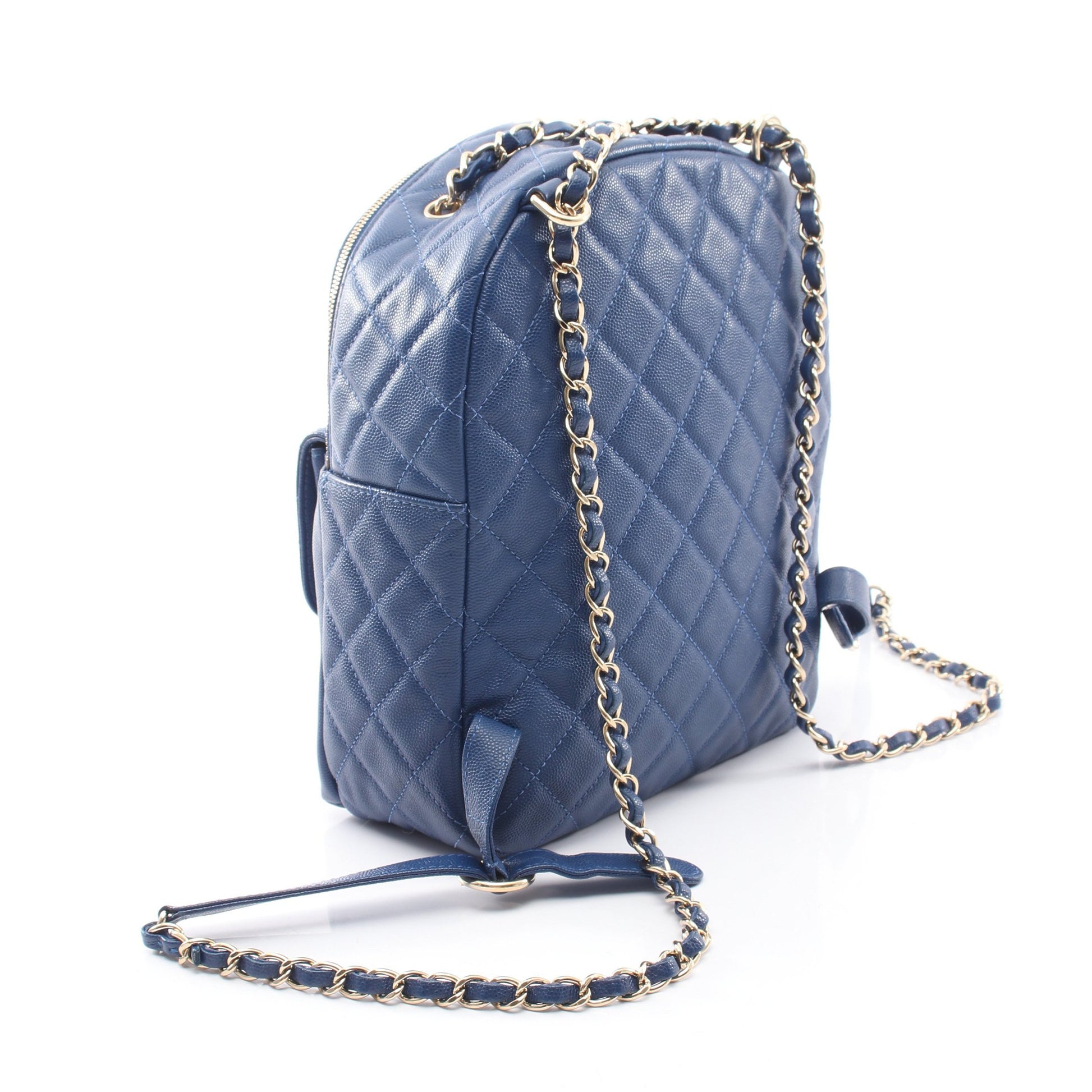 マトラッセ バックパック リュックサック キャビアスキン ブルー ゴールド金具 シャネル バッグ CHANEL
