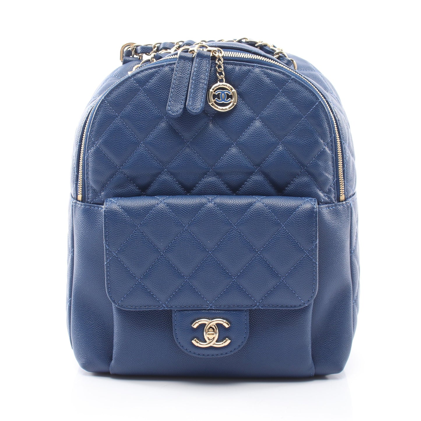 マトラッセ バックパック リュックサック キャビアスキン ブルー ゴールド金具 シャネル バッグ CHANEL