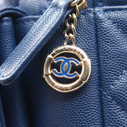 マトラッセ バックパック リュックサック キャビアスキン ブルー ゴールド金具 シャネル バッグ CHANEL