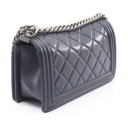 ボーイシャネル アンティークシルバー金具 チェーンショルダーバッグ ラムスキン ネイビー シャネル バッグ CHANEL