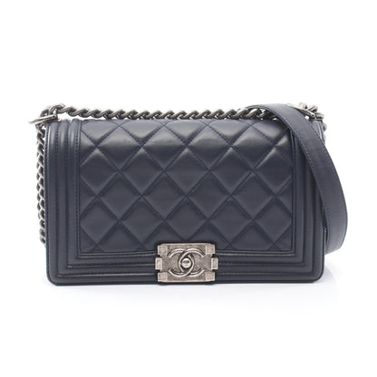 ボーイシャネル アンティークシルバー金具 チェーンショルダーバッグ ラムスキン ネイビー シャネル バッグ CHANEL