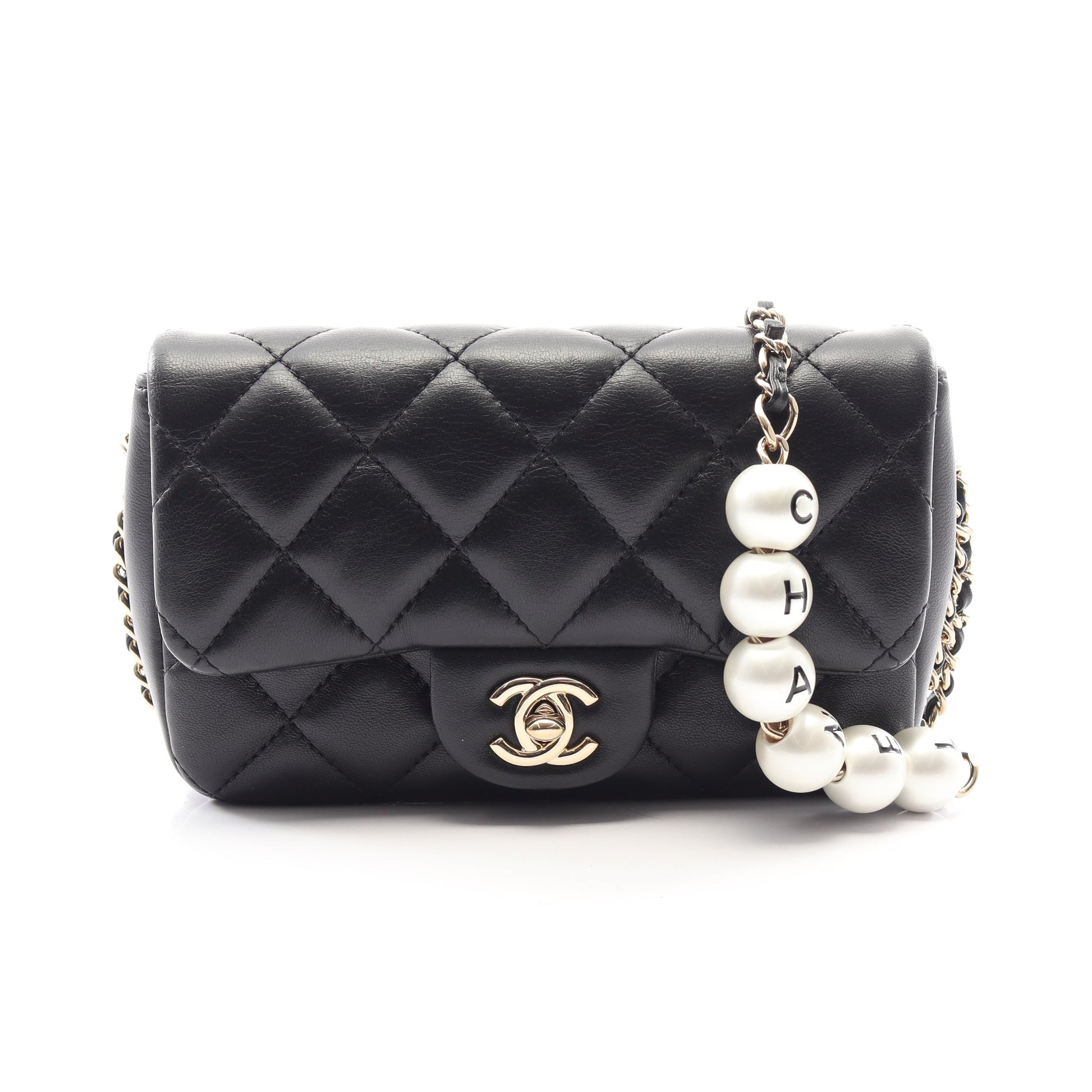 マトラッセ スモールフラップ チェーンショルダーバッグ ラムスキン ブラック ゴールド金具 シャネル バッグ CHANEL