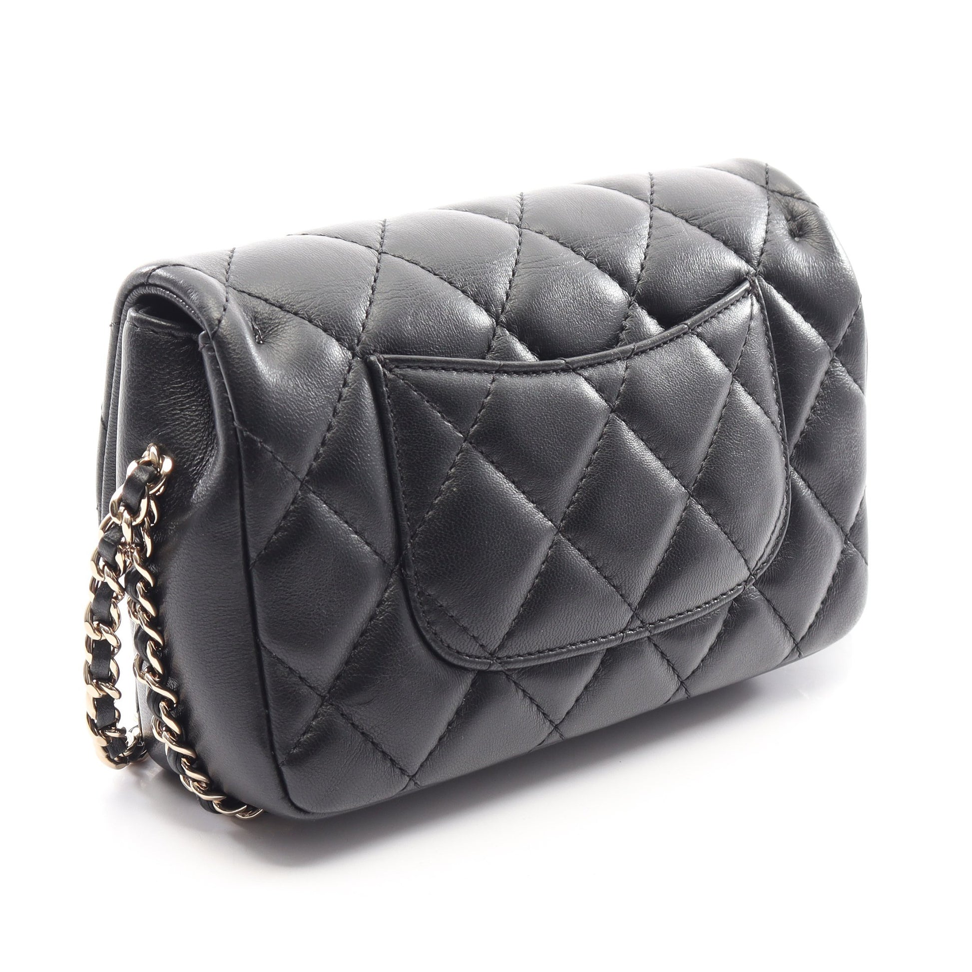 マトラッセ スモールフラップ チェーンショルダーバッグ ラムスキン ブラック ゴールド金具 シャネル バッグ CHANEL