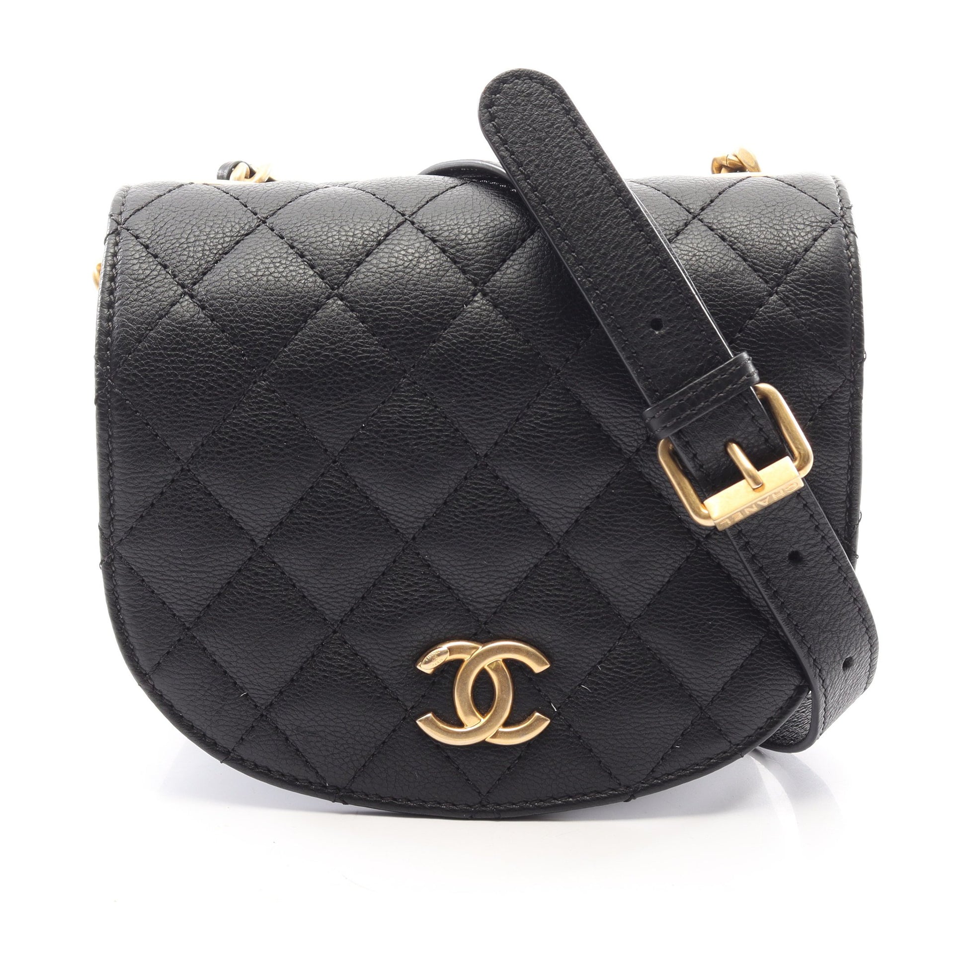 マトラッセ スモールフラップ チェーンショルダーバッグ キャビアスキン ブラック ゴールド金具 シャネル バッグ CHANEL