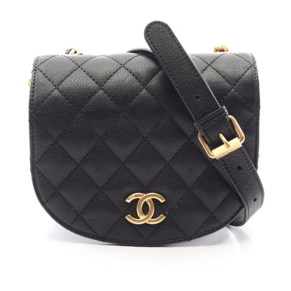 マトラッセ スモールフラップ チェーンショルダーバッグ キャビアスキン ブラック ゴールド金具 シャネル バッグ CHANEL