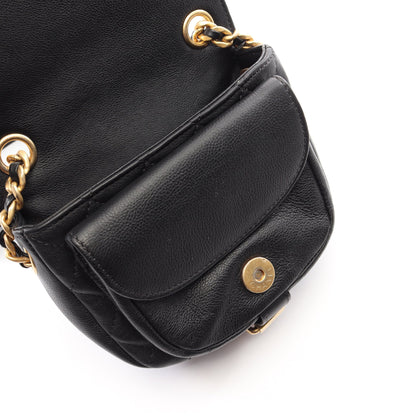 マトラッセ スモールフラップ チェーンショルダーバッグ キャビアスキン ブラック ゴールド金具 シャネル バッグ CHANEL