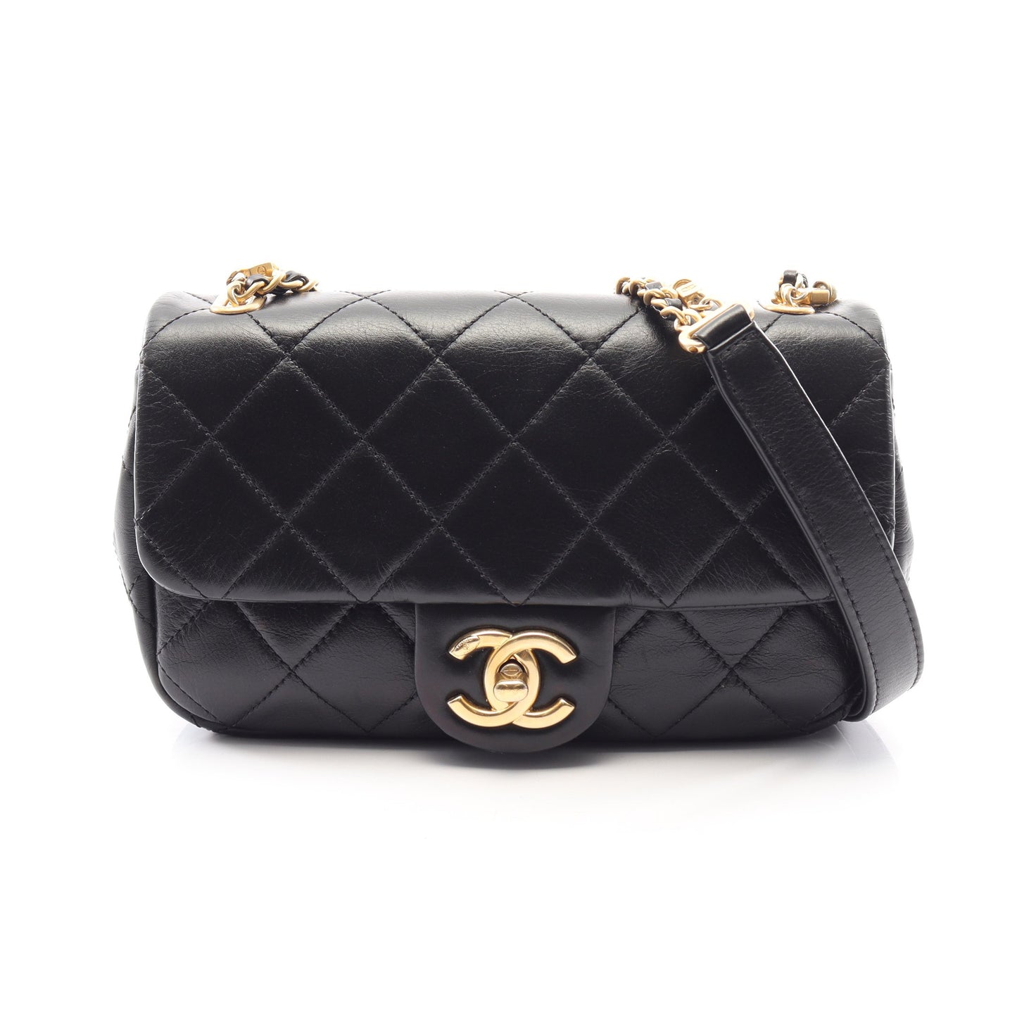 マトラッセ チェーンショルダーバッグ ラムスキン ブラック ゴールド金具 シャネル バッグ CHANEL