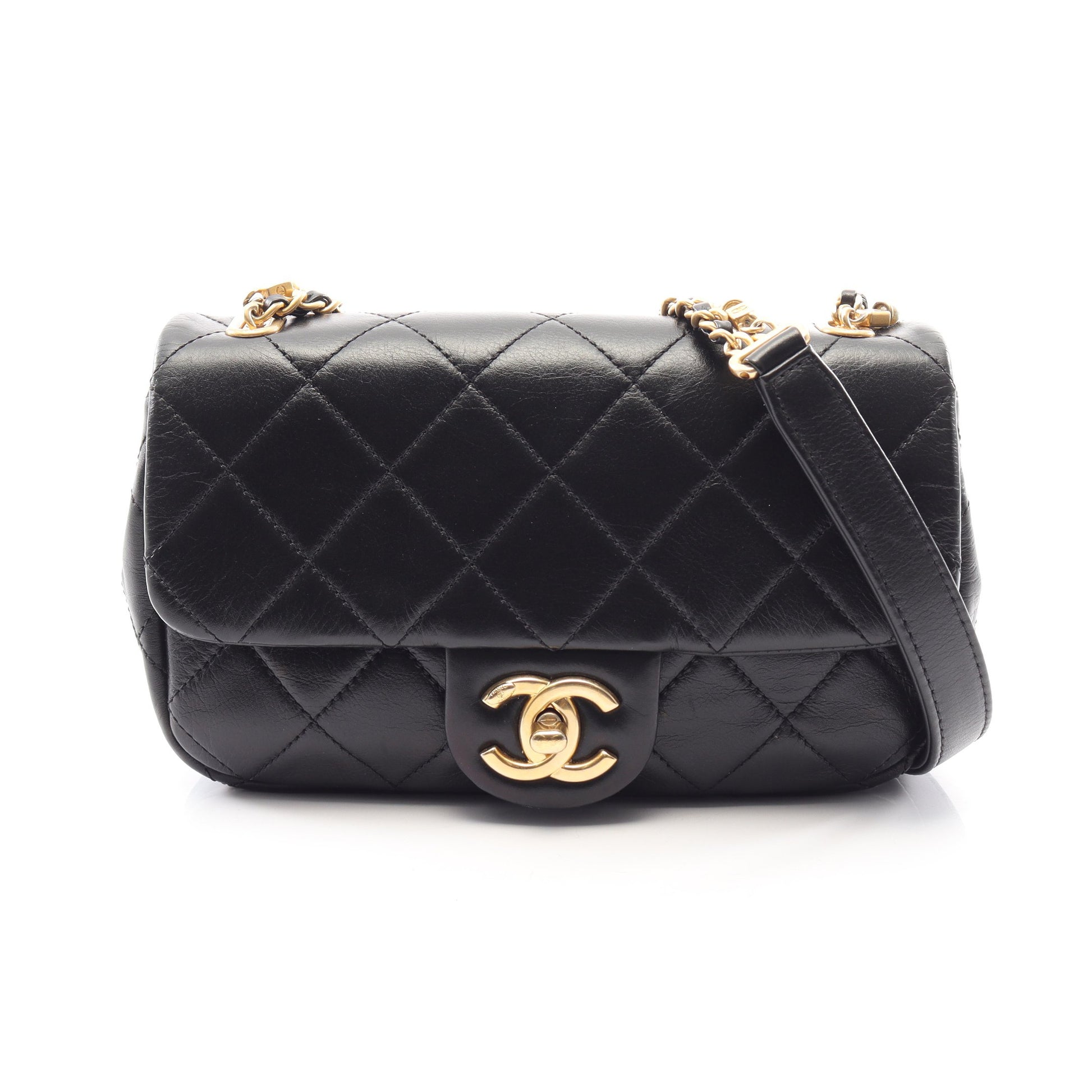 マトラッセ チェーンショルダーバッグ ラムスキン ブラック ゴールド金具 シャネル バッグ CHANEL