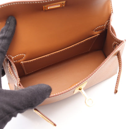 ミニケリー2 ゴールド 外縫い 2WAY ハンドバッグ ヴォーエプソン ブラウン ゴールド金具 G刻印 エルメス バッグ HERMES