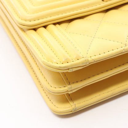 ボーイシャネル マトラッセ チェーンショルダーバッグ ラムスキン イエロー ゴールド金具 シャネル