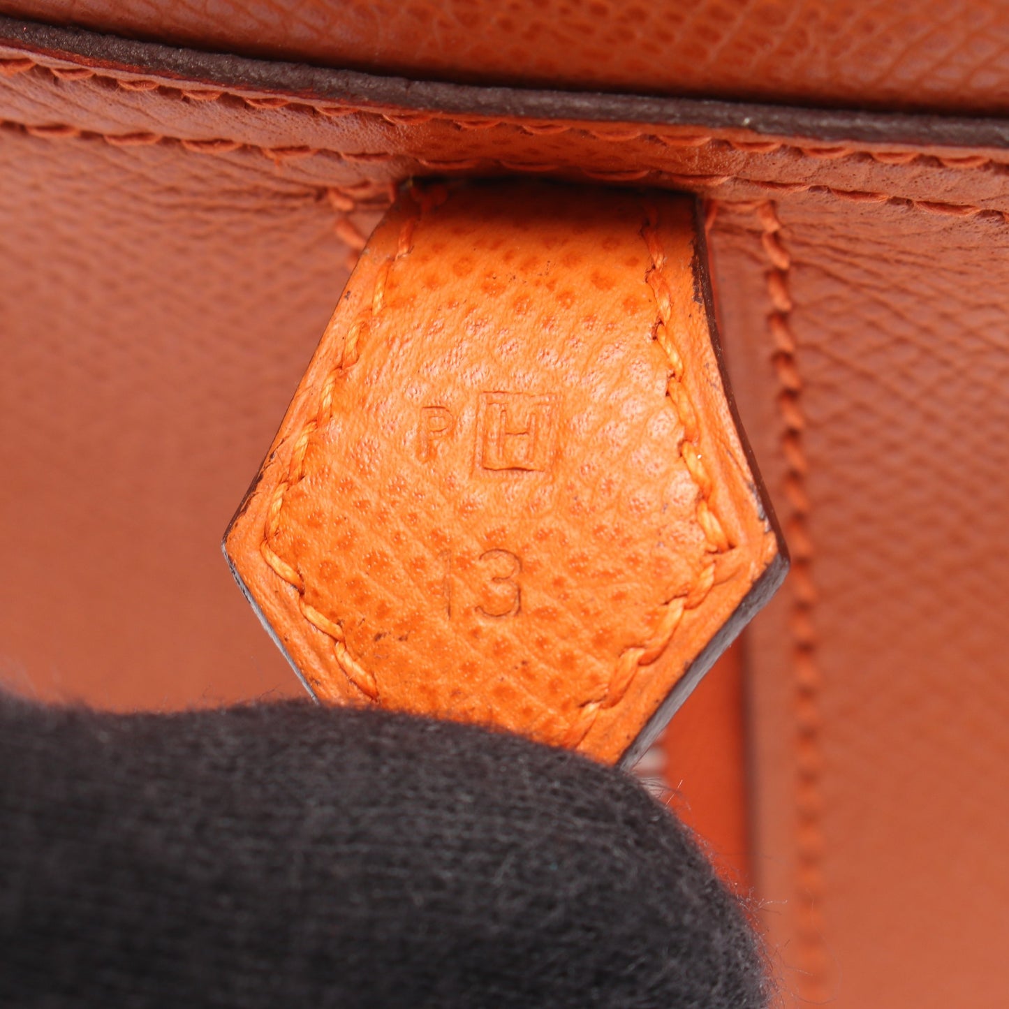プリュム28 ハンドバッグ ヴォーエプソン オレンジ シルバー金具 □H刻印 エルメス