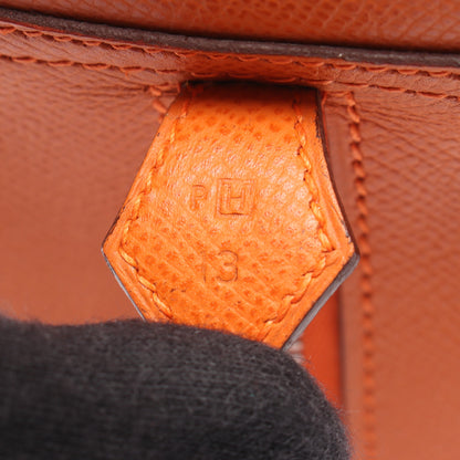 プリュム28 ハンドバッグ ヴォーエプソン オレンジ シルバー金具 □H刻印 エルメス