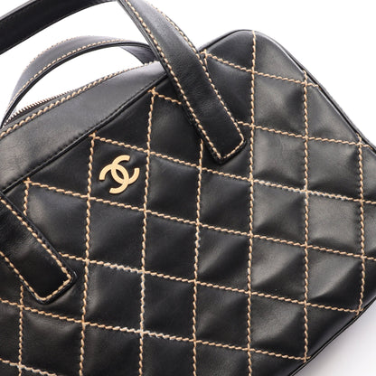 ワイルドステッチ ハンドバッグ レザー ブラック ゴールド金具 シャネル