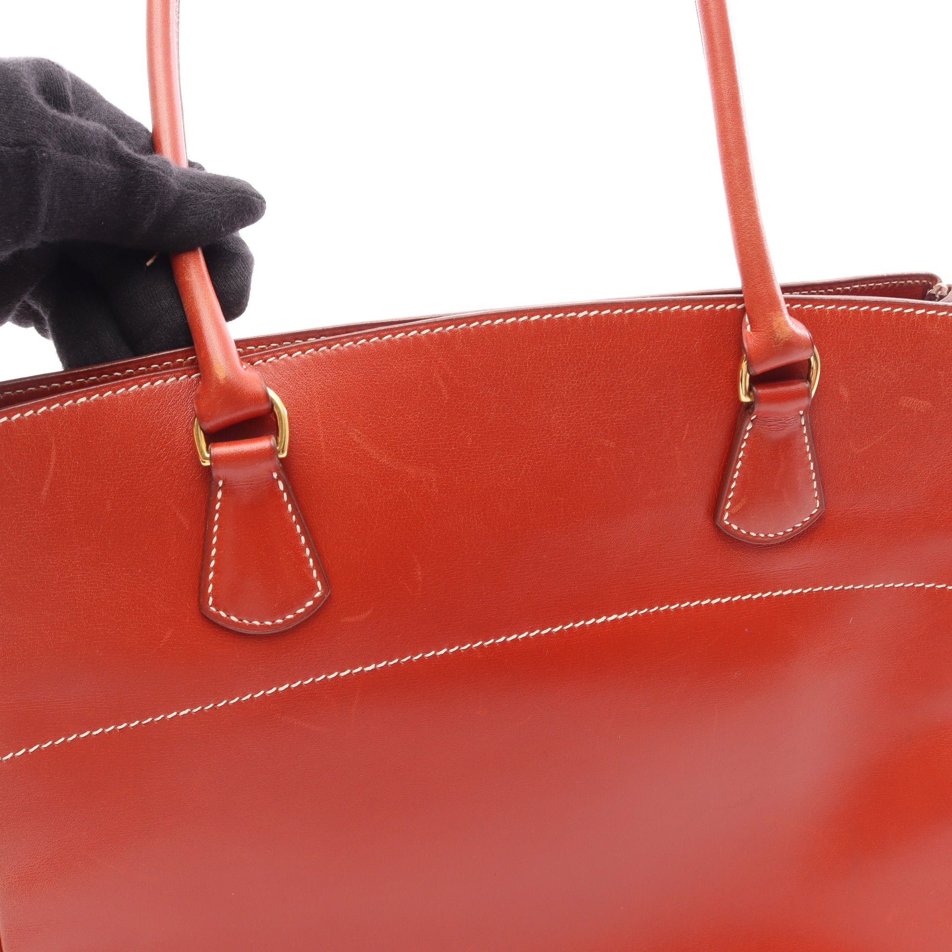 La(ラ) ショルダーバッグ トートバッグ ボックスカーフ オレンジブラウン ゴールド金具 ○Z刻印 エルメス バッグ HERMES
