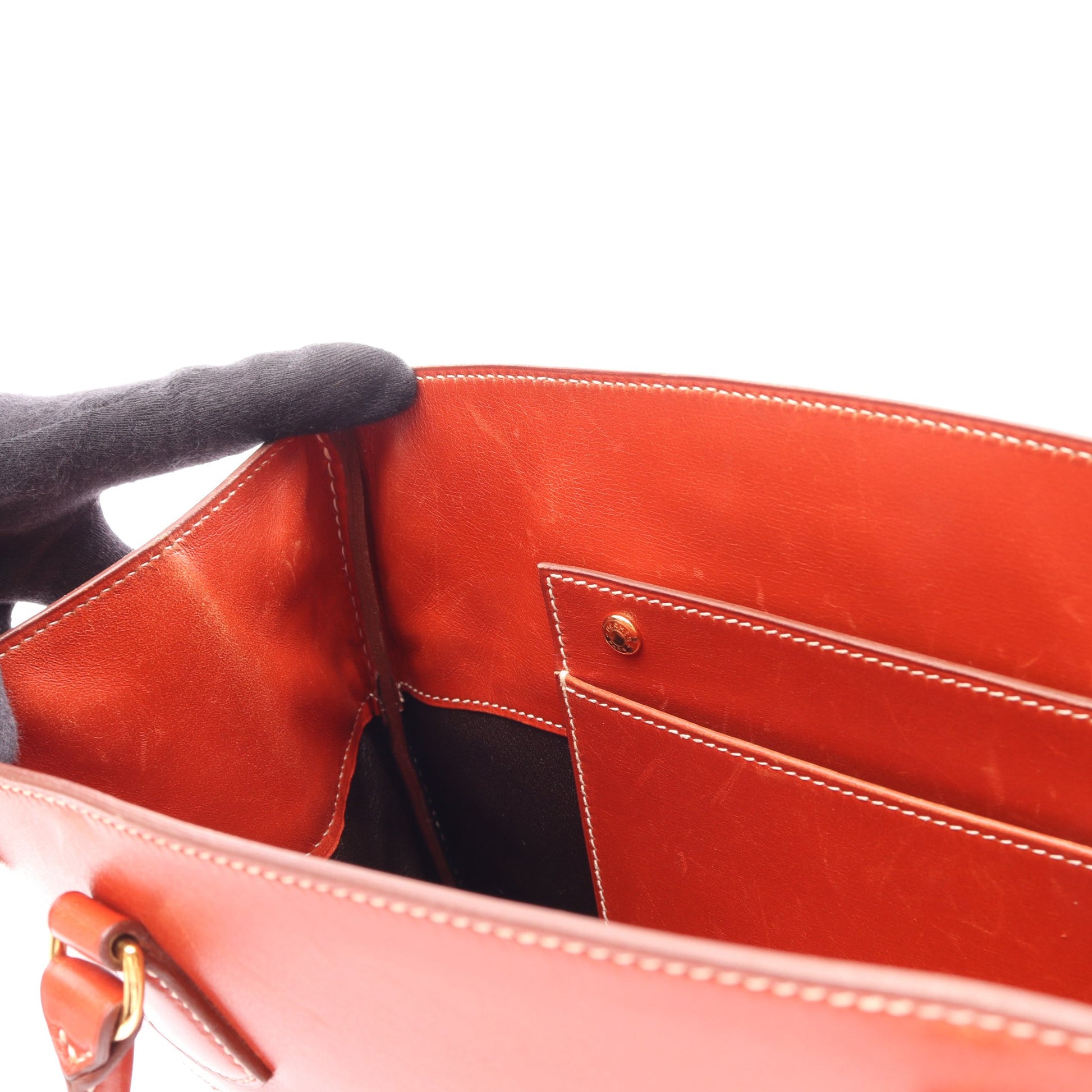 La(ラ) ショルダーバッグ トートバッグ ボックスカーフ オレンジブラウン ゴールド金具 ○Z刻印 エルメス バッグ HERMES