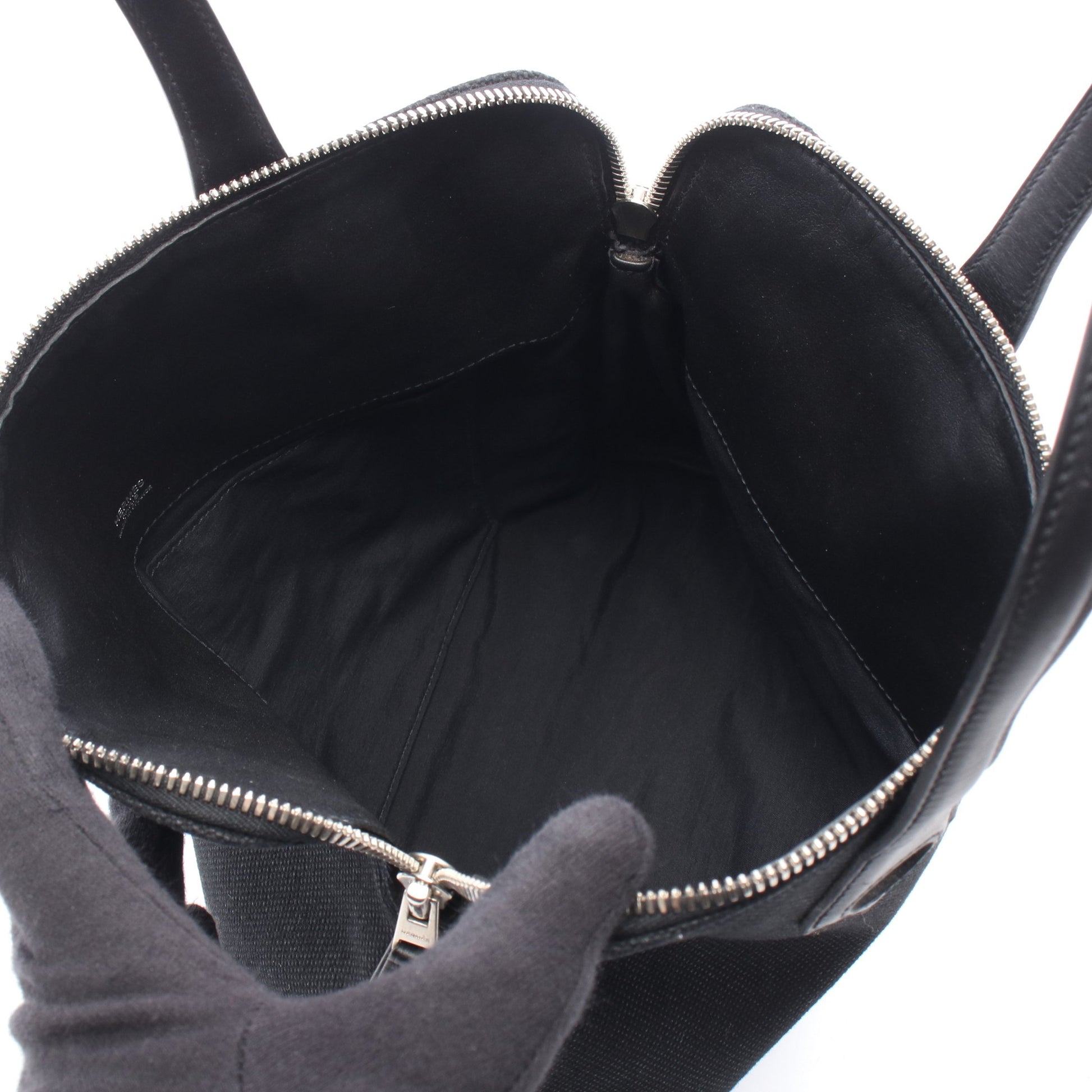 サックイブーPM ハンドバッグ トワルアッシュ ヴォースイフト ブラック シルバー金具 □J刻印 エルメス バッグ HERMES