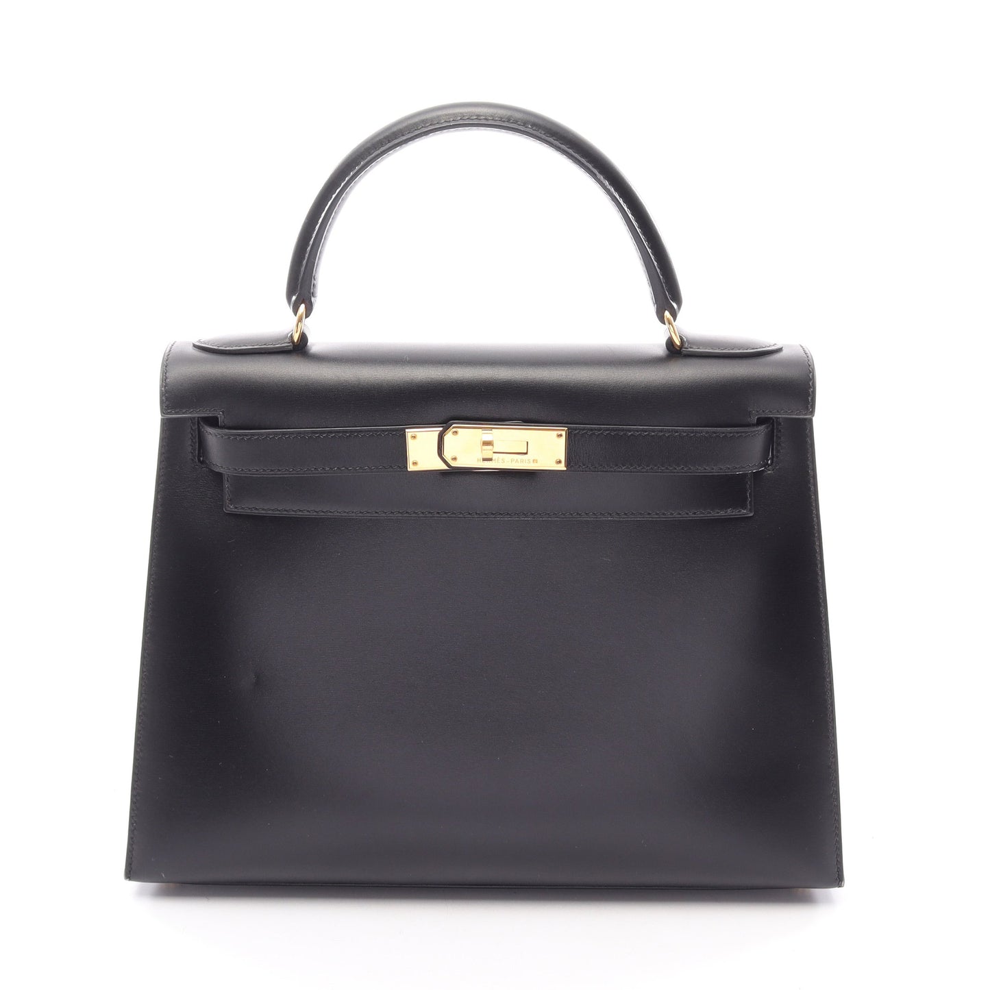 ケリー28 外縫い 2WAY ハンドバッグ ボックスカーフ ブラック ゴールド金具 ○A刻印 エルメス バッグ HERMES
