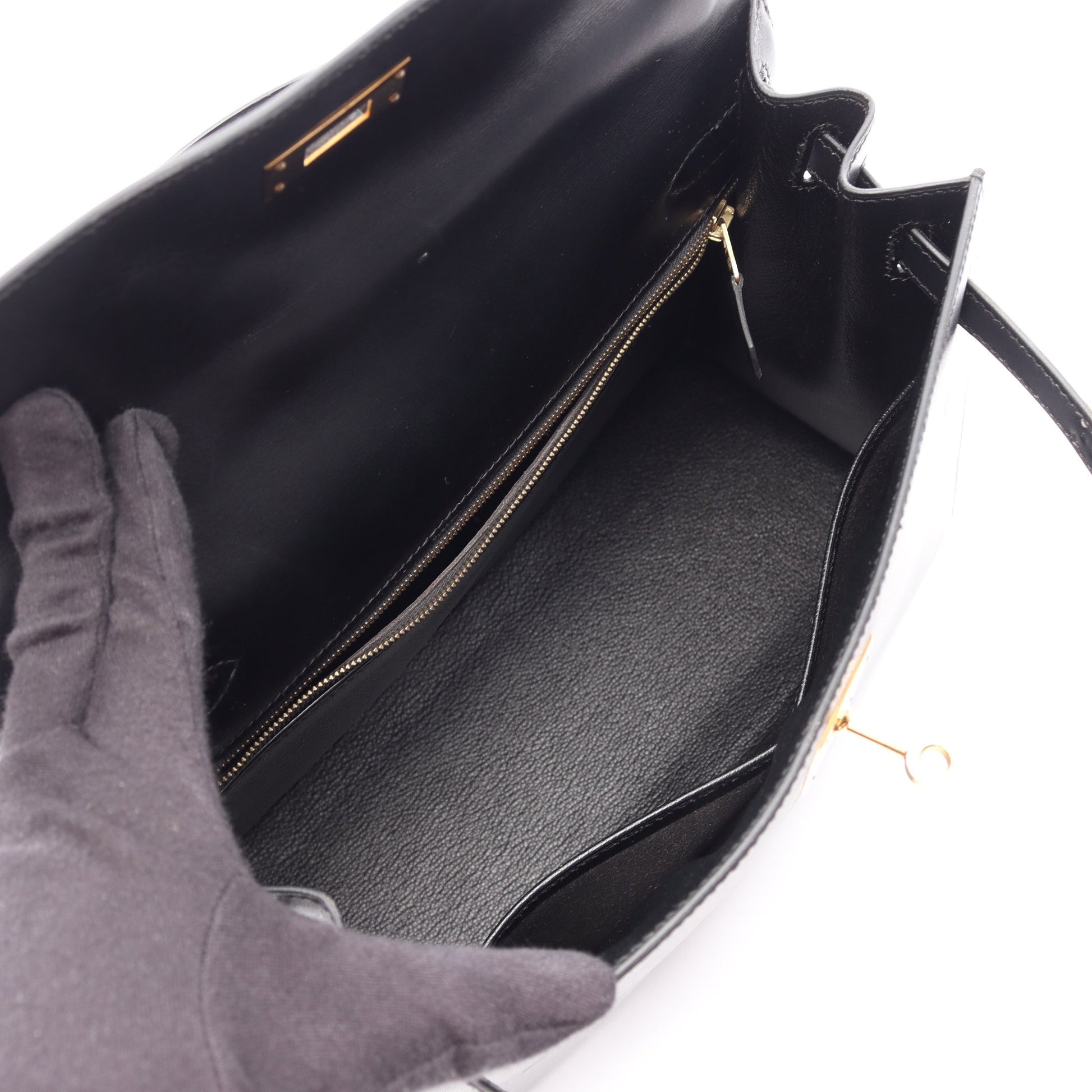 ケリー28 外縫い 2WAY ハンドバッグ ボックスカーフ ブラック ゴールド金具 ○A刻印 エルメス バッグ HERMES