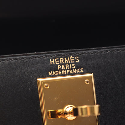 ケリー28 外縫い 2WAY ハンドバッグ ボックスカーフ ブラック ゴールド金具 ○A刻印 エルメス バッグ HERMES