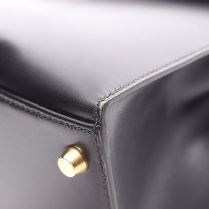 ケリー28 外縫い 2WAY ハンドバッグ ボックスカーフ ブラック ゴールド金具 ○A刻印 エルメス バッグ HERMES