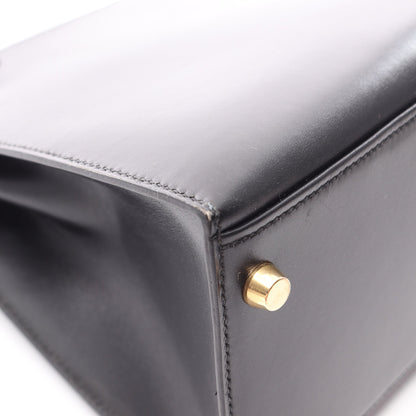 ケリー28 外縫い 2WAY ハンドバッグ ボックスカーフ ブラック ゴールド金具 ○A刻印 エルメス バッグ HERMES