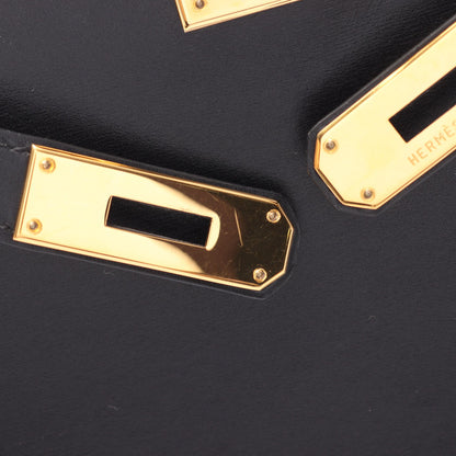 ケリー28 外縫い 2WAY ハンドバッグ ボックスカーフ ブラック ゴールド金具 ○A刻印 エルメス バッグ HERMES