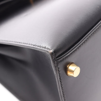 ケリー28 外縫い 2WAY ハンドバッグ ボックスカーフ ブラック ゴールド金具 ○A刻印 エルメス バッグ HERMES