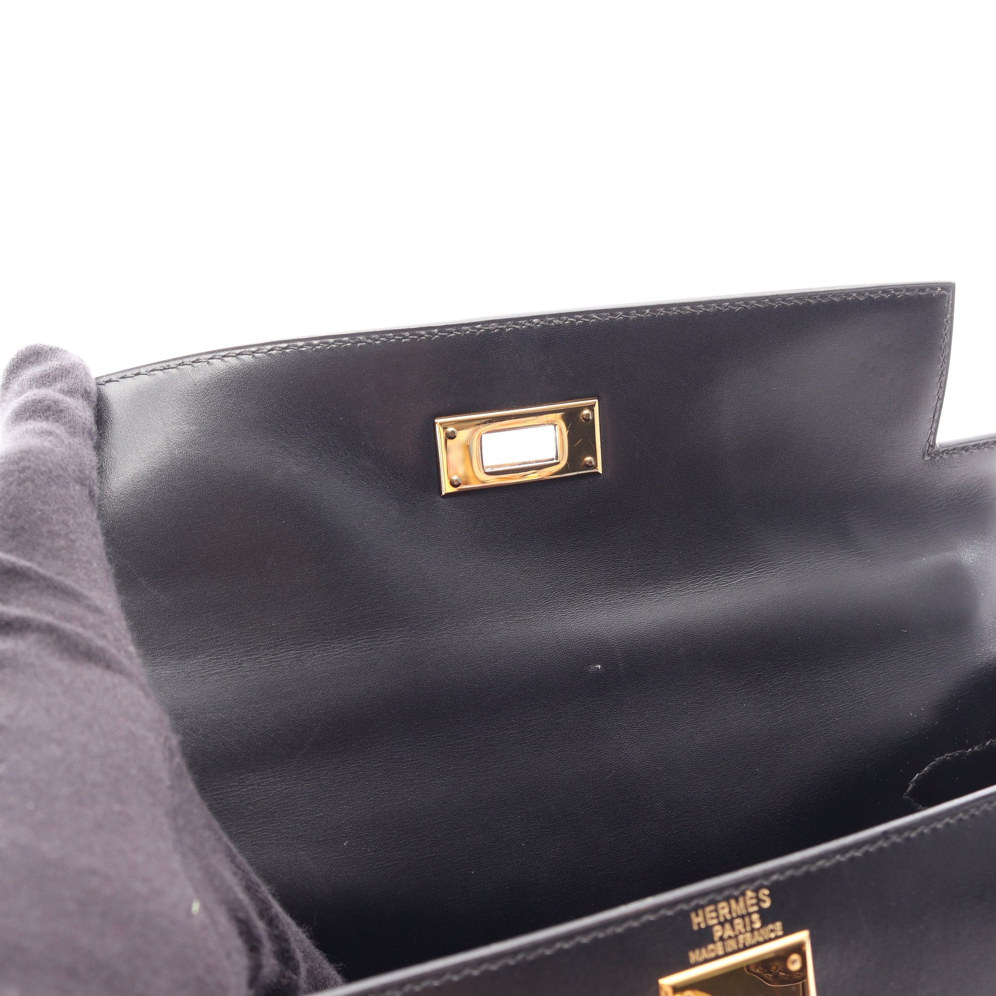 ケリー28 外縫い 2WAY ハンドバッグ ボックスカーフ ブラック ゴールド金具 ○A刻印 エルメス バッグ HERMES