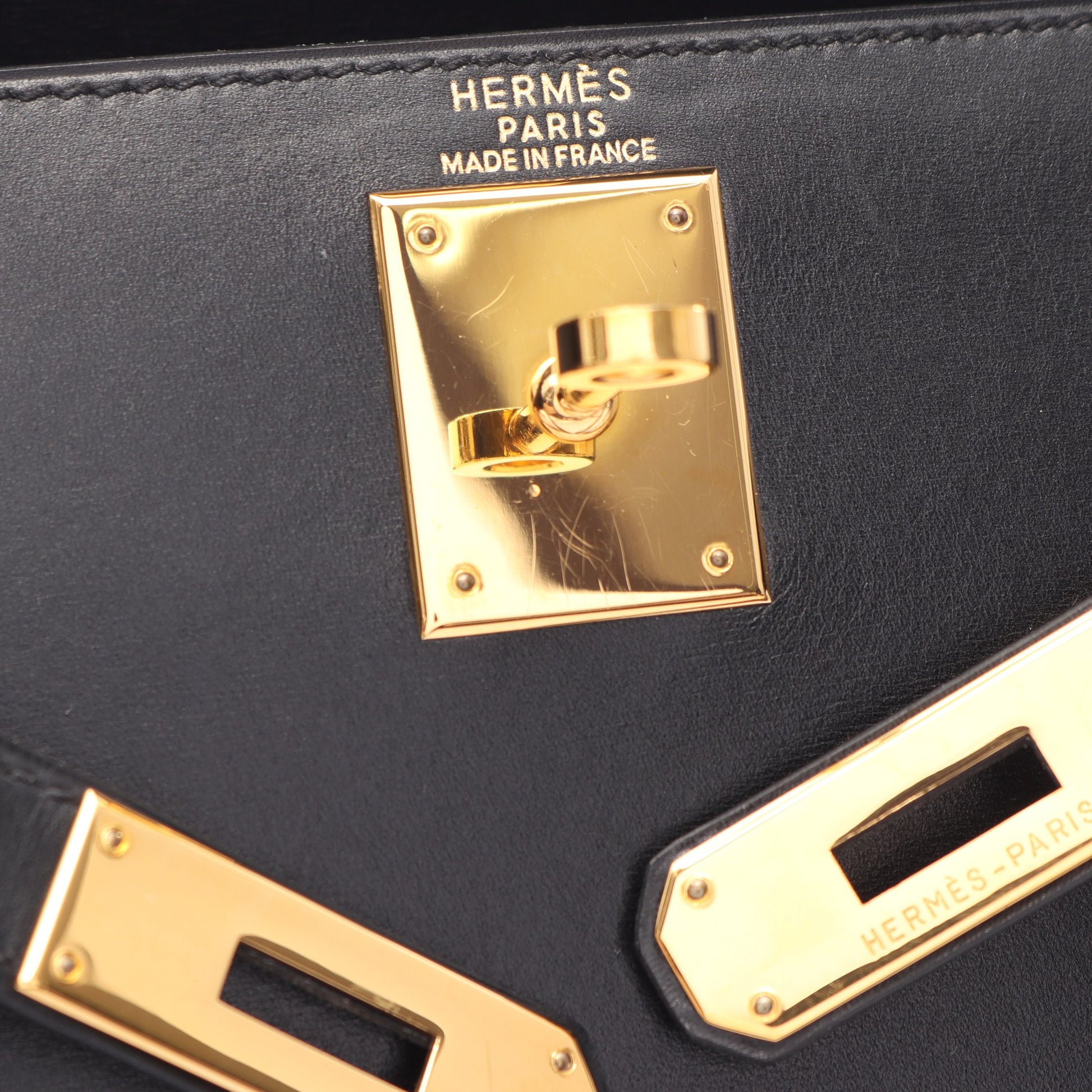 ケリー28 外縫い 2WAY ハンドバッグ ボックスカーフ ブラック ゴールド金具 ○A刻印 エルメス バッグ HERMES