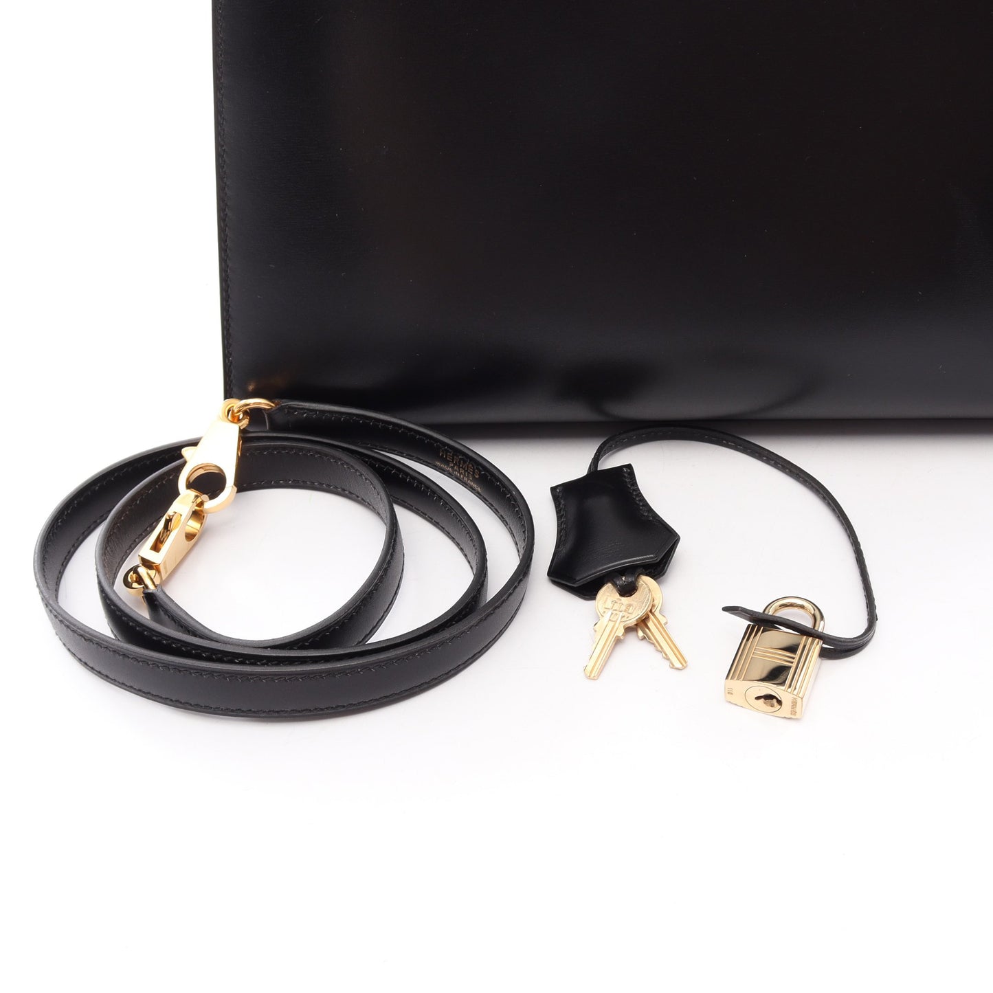 ケリー28 外縫い 2WAY ハンドバッグ ボックスカーフ ブラック ゴールド金具 ○A刻印 エルメス バッグ HERMES