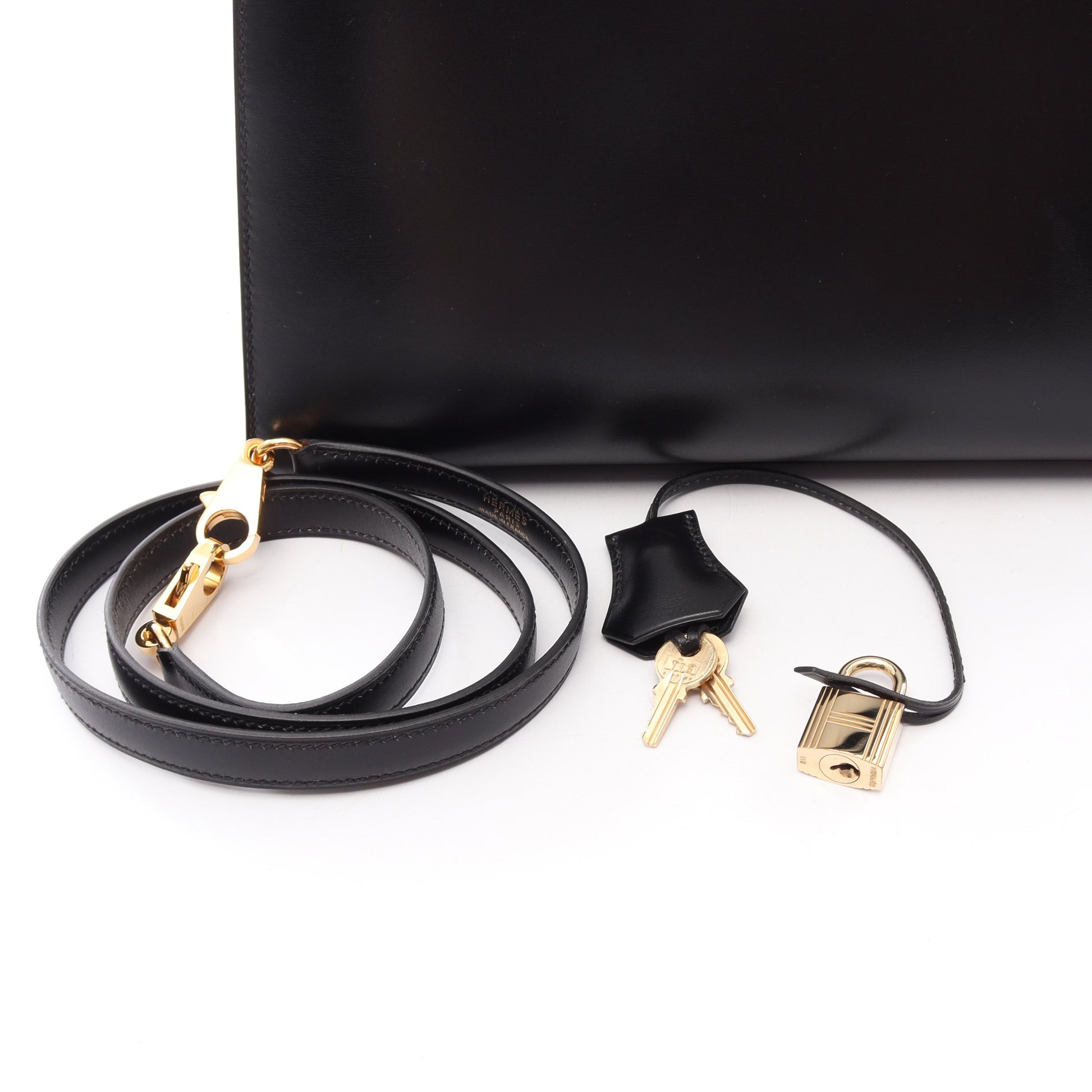 ケリー28 外縫い 2WAY ハンドバッグ ボックスカーフ ブラック ゴールド金具 ○A刻印 エルメス バッグ HERMES